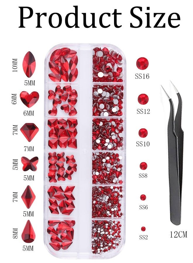 EBANKU Valentine's Day Nail Rhinestone EBANKU Red Hearts Nail Rhinestones Butterfly Round Nail Art Crystals Diamonds Flat Back Rhinestones 3D Diamond Stone Nail Gems with Tweezer for Valentine's Day - Image 2